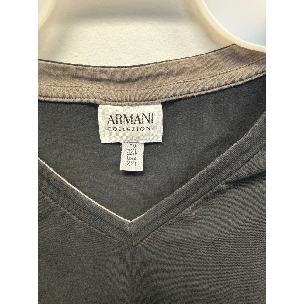 Armani Collezioni Mens V-Neck T-Shirt black XXL (read XL) Short Sleeve - Picture 2 of 4